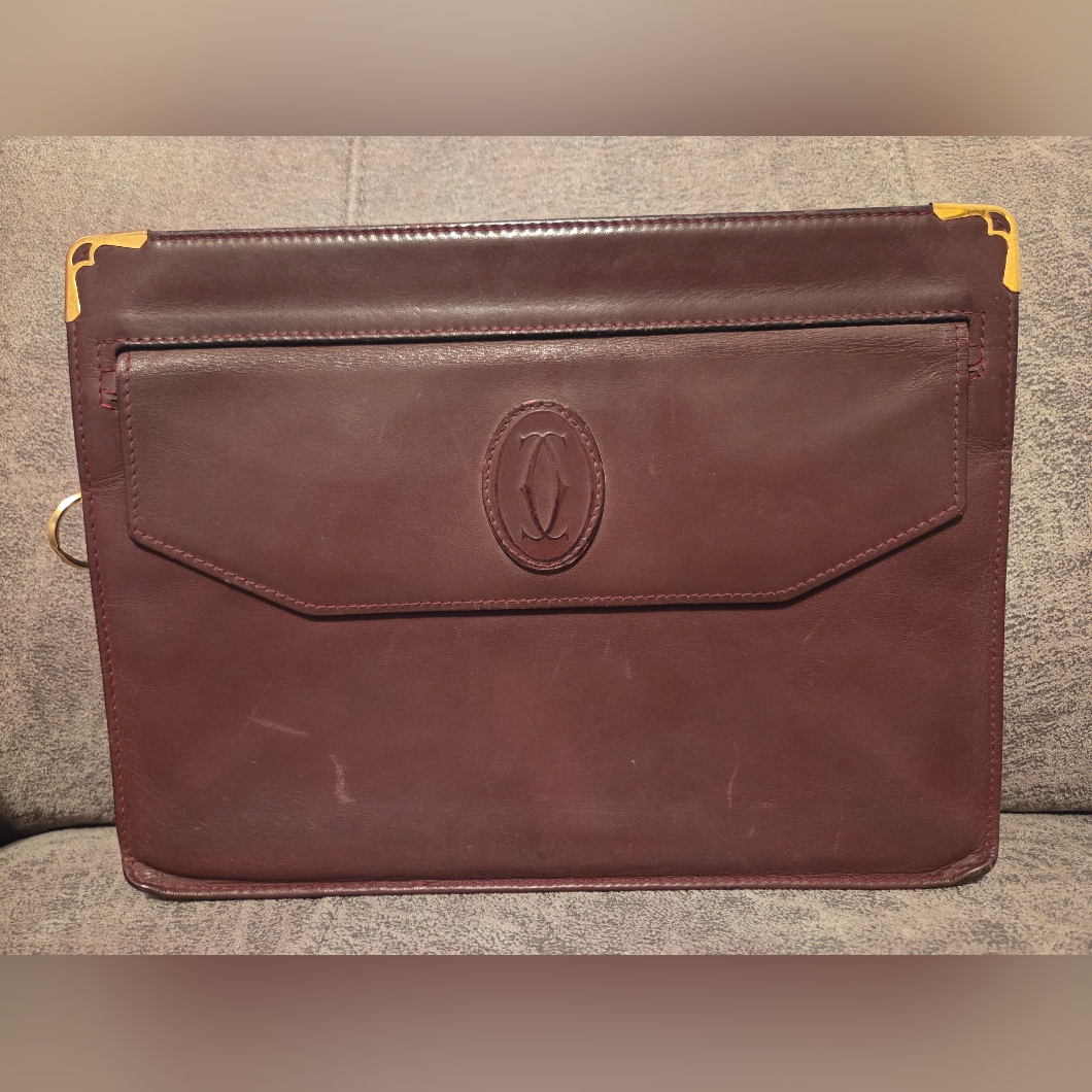 Vintage Must De Cartier Burgundy Leather Portfolio/Clutch